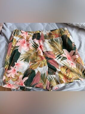 Girls Old Navy Tropical Floral Elastic-Waist Shorts - Pink & Green